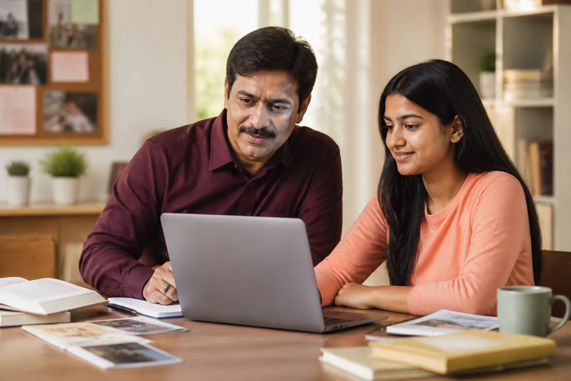 Parent and student reviewing education details together